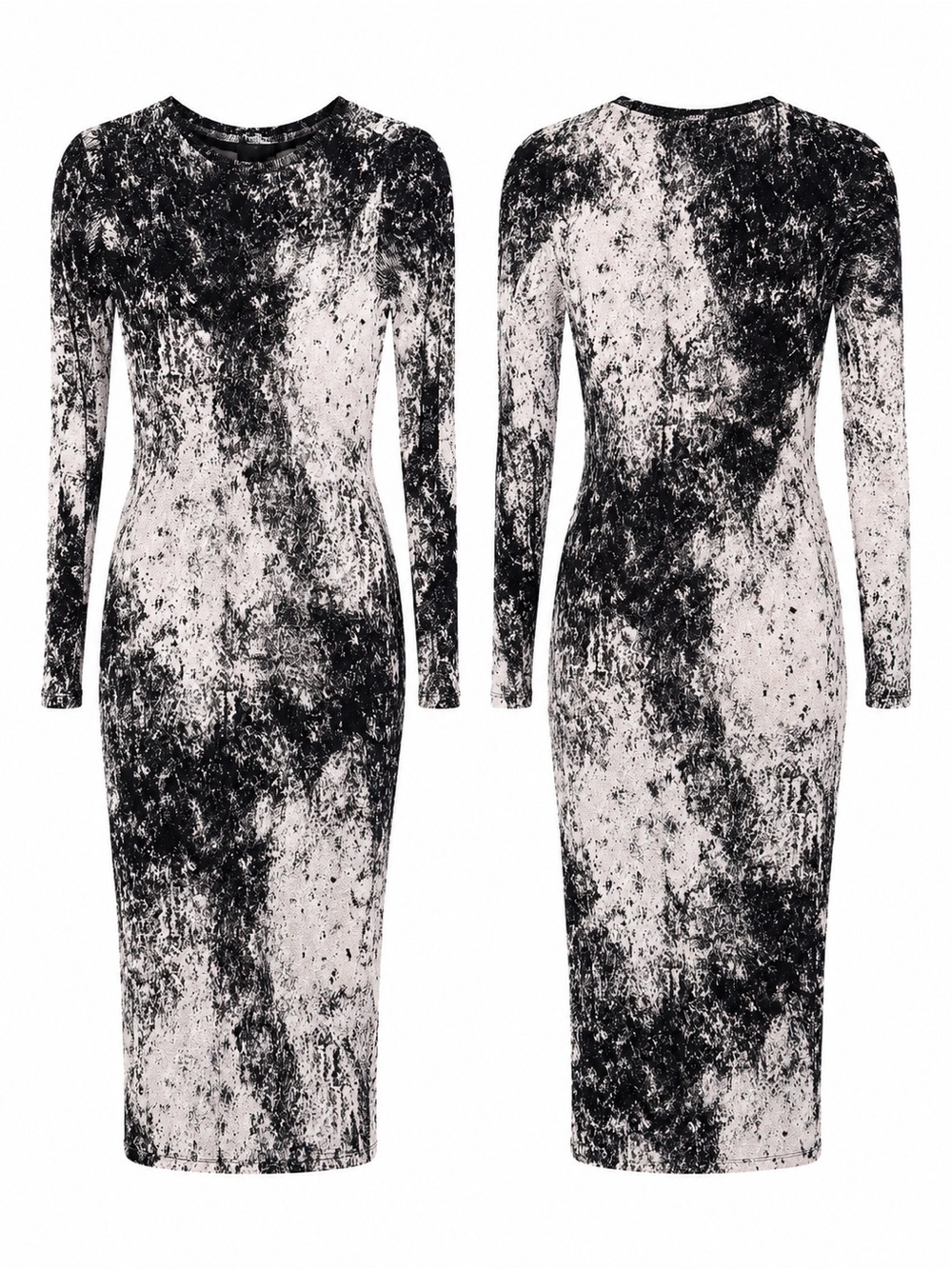 Zara Black and White Long-Sleeve Bodycon Knee Length Dress